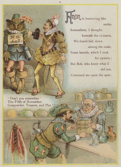 Side fra Upstream av Richard Andre, Guy Fawkes and the Gunpowder Plot (farge litho) av Richard Andre