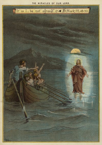 Kristi mirakler: Jesus går på vannet (chromolitho) av Richard Andre