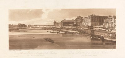 Utsikt over Louvre og Thuilleries bro, tatt fra Pont Neuf. 1802; Plate 2 fra Views in Paris, Emanuel Volume Tracing of plate, B1981.25.2613 av Richard Banks Harraden