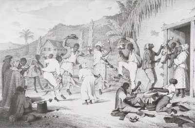 Black Dance, fra 'West India Scenery with Illustrations of Negro Character', trykt av R. Jennings av Richard Bridgens