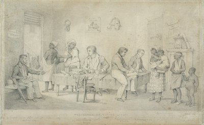 Protector of Slaves Office, Trinidad, ca. 1833 (grafitt på vevd papir) av Richard Bridgens