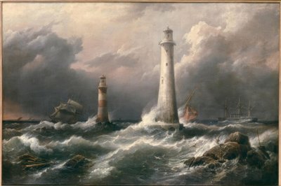 H.M.S. Lord Warden utenfor Eddystone Lighthouses av Richard Brydges Beechey