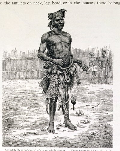 Azandeh (Nyam-Nyam) Binsa eller Witch Doctor, gravert av Jahrmargt, fra 