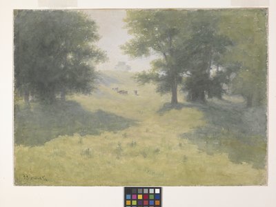 Landskap med kuer og åsside (akvarell på hvitt papir) av Richard Buckner Gruelle