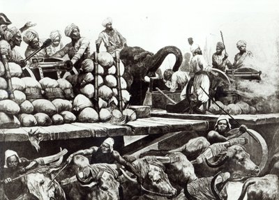 Slaget ved Plassey, 23. juni 1757 (litho) av Richard Caton (after) Woodville