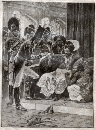 Sri Vikrama Rajasinha, konge av Kandy (Sri Lanka) avskjediget av engelskmennene i 1815. 1924 (Illustrasjon) av Richard Caton (after) Woodville