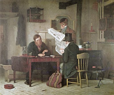 Venter på scenen (farge litho) av Richard Caton (after) Woodville