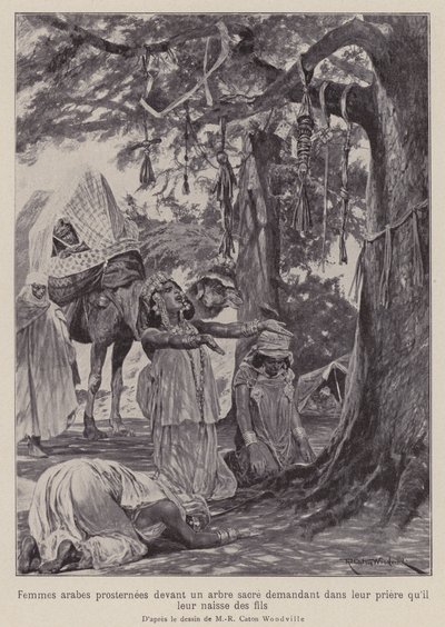 Arabiske kvinner som bøyer seg foran et hellig tre i bønn om at de skal få barn (litho) av Richard Caton II (after) Woodville