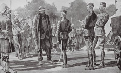 Kommandant Cronje overgir seg til Lord Roberts (litografi) av Richard Caton II (after) Woodville