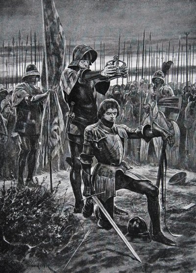 Henry VII kronet på Bosworth, illustrasjon fra 