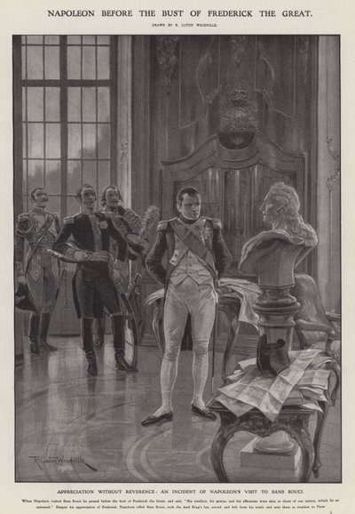 Napoleon før bysten av Fredrik den store (litho) av Richard Caton II (after) Woodville