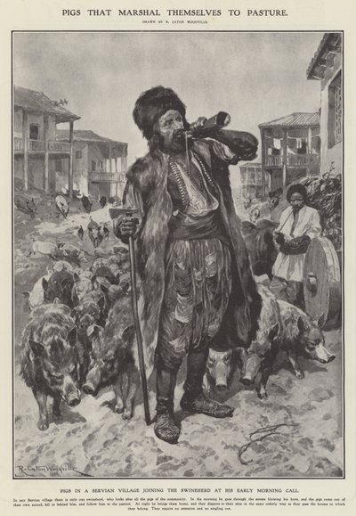 Griser som går til beite (litho) av Richard Caton II (after) Woodville