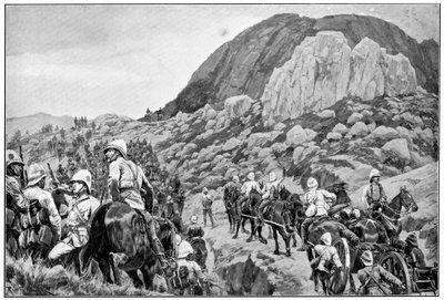 Britisk artilleri går til angrep på Spion Kop, 2. boerkrig, 24. januar 1900 av Richard Caton II Woodville