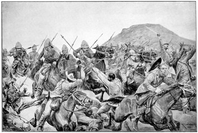 Anklagen for de 5. lanserne ved Elandslaagte, 2. boerkrig, 21. november 1899. av Richard Caton II Woodville