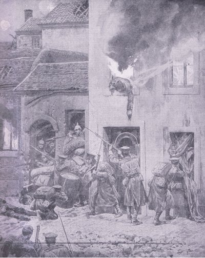 På tak med fienden: Hus til hus-kamp i Ypres, fra History of the Great War Vol 3 utgitt av Waverley Book Co Limited, ca. 1920 av Richard Caton Woodville