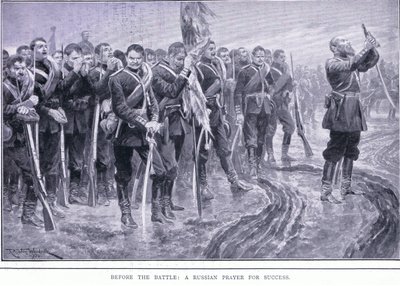 Før slaget: En russisk bønn om suksess, illustrasjon fra Cassells History of the Russo-Japanese War Vol 1, ca. 1900 av Richard Caton Woodville