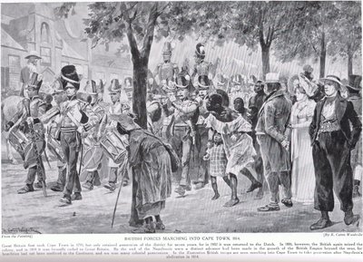 Britiske styrker marsjerer inn i Cape Town, illustrasjon fra 