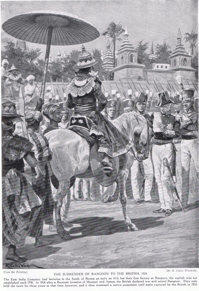 Overgivelsen av Rangoon til britene, 1824, illustrasjon fra 