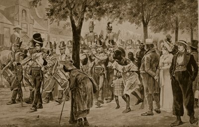 Britiske styrker marsjerer inn i Cape Town, 1814, illustrasjon fra 