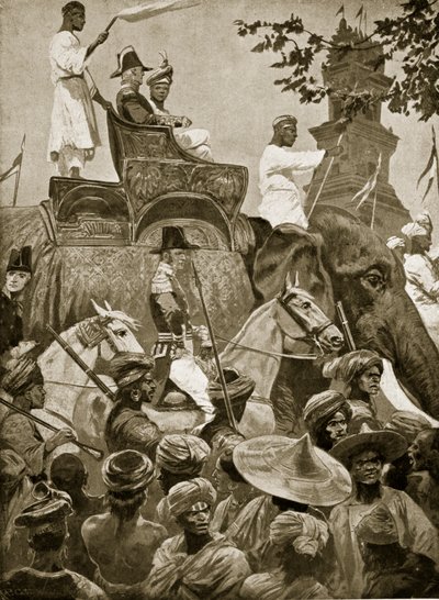 Britiske tropper på vei inn i Singapore, 1824, illustrasjon fra 