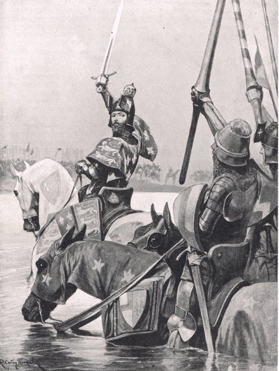 Edward III krysser Somme før slaget ved Crecy, illustrasjon fra 