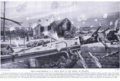 Hvordan underkorporal CA Jarvis sprengte en bro ved Jemappes nær Mons og vant VC, august 1914 av Richard Caton Woodville junior