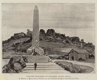 Tiltenkt monument i Zimbabye, Sør-Afrika, til minne om major Allan Wilson og hans kamerater, drept i Matabili-krigen av Richard Caton Woodville junior