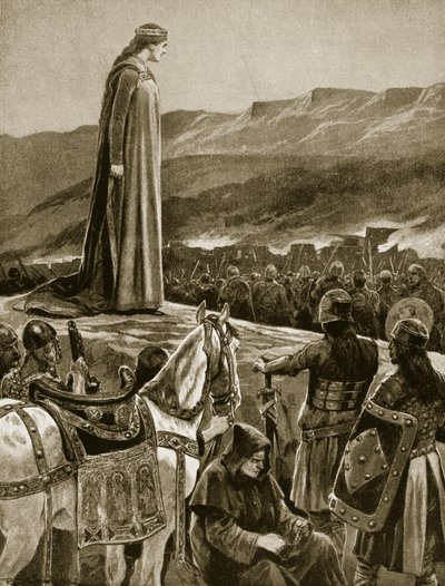 Dronning Ethelfled ser på stormingen av Brecon, illustrasjon fra 