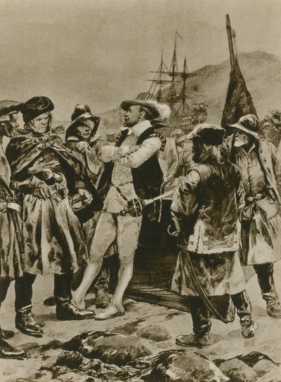 Sir Humphrey Gilbert hevder Newfoundland for England (gravyr) av Richard Caton Woodville junior