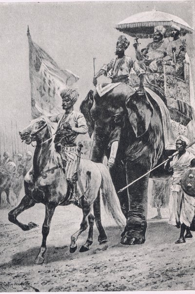 Suraj-ud-Daula ved Plessey, 23. juni 1757, illustrasjon fra British Battles on Land and Sea, 1915 av Richard Caton Woodville junior