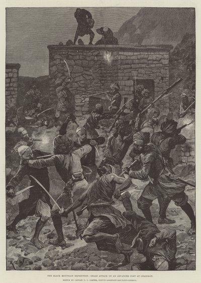 The Black Mountain Expedition, Ghazi angrep på en avansert post ved Ghazikot av Richard Caton Woodville junior