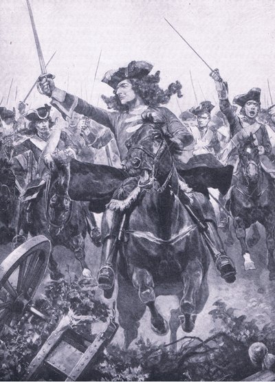 Hertugen av Marlborough ved slaget ved Oudenarde, 11. juli 1708, illustrasjon fra British Battles on Land and Sea, 1915 av Richard Caton Woodville junior