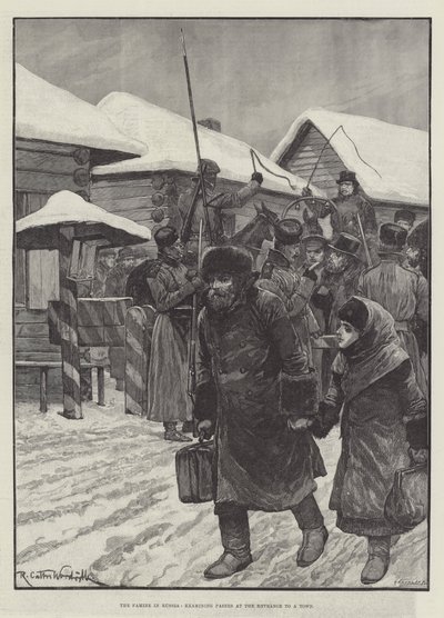 Hungersnøden i Russland, undersøker pass ved inngangen til en by av Richard Caton Woodville junior