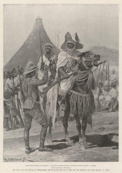 Fiendtlighetene i Nigeria, en britisk ekspedisjonsoffiser som intervjuer en sjef av Richard Caton Woodville junior