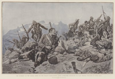 The Storming of the Dargai Ridge av Gordon Highlanders, Piper Findlater fortsetter å spille selv om han er såret i begge beina av Richard Caton Woodville junior