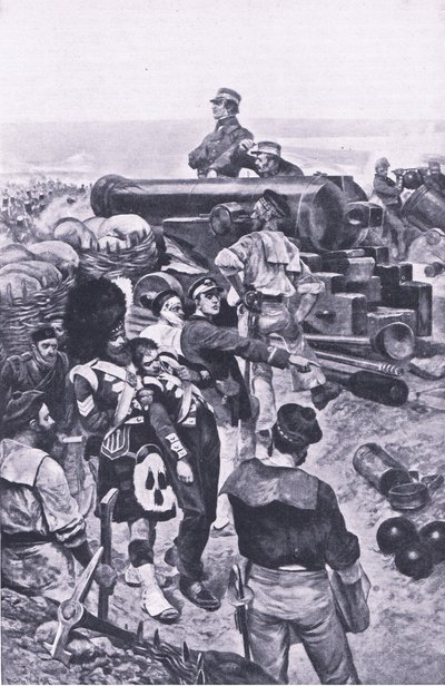 Angrepet på Sevastopol, 1855, illustrasjon fra British Battles on Land and Sea, 1915 av Richard Caton Woodville junior