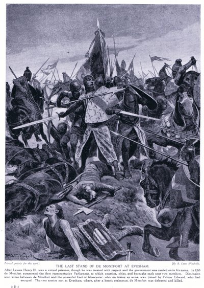 Den siste standen til de Montfort ved Evesham AD1265, 1920-tallet av Richard Caton Woodville junior