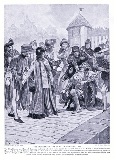Drapet på hertugen av Burgund AD1419, 1920-tallet av Richard Caton Woodville junior