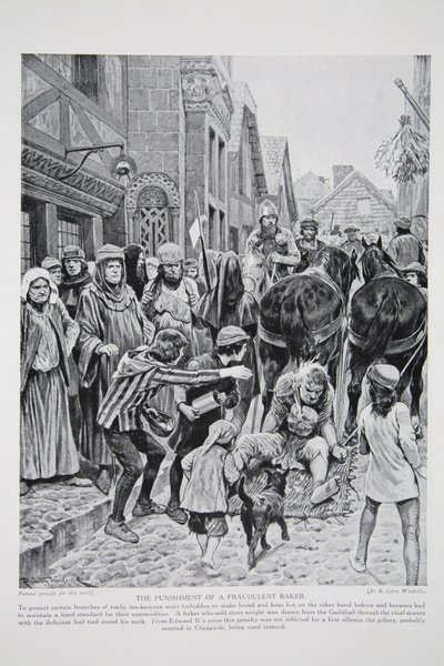 Straffen til en falsk baker, illustrasjon fra 'Hutchinson's Story of the British Nation', ca. 1923 av Richard Caton Woodville junior