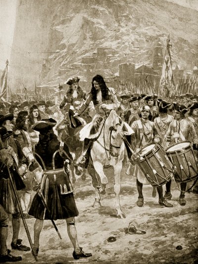 Overgivelsen av Gibralter til engelskmennene, 24. juli 1704, illustrasjon fra 'Hutchinson's Story of the British Nation', ca. 1923 av Richard Caton Woodville junior