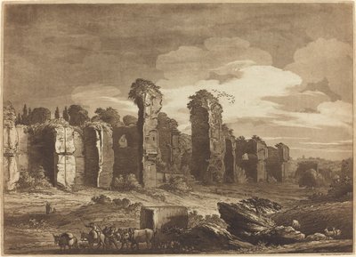 Utsikt over restene av Caracallas bad, tatt fra jesuitthagene i Roma av Richard Cooper II