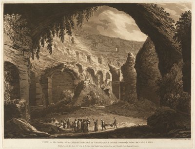 Utsikt på innsiden av Amphitheatre of Vespasion i Roma, vanligvis kalt Colosseo av Richard Cooper the Elder