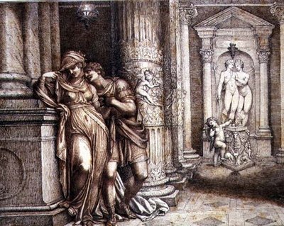 Two Lovers oppmuntret av Cupid av Richard Cosway