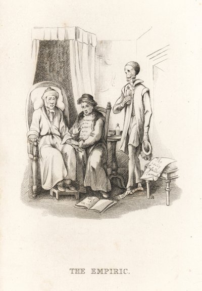 Dødens skjelett og kvakksalveren. ,1827 (gravering) av Richard Dagley