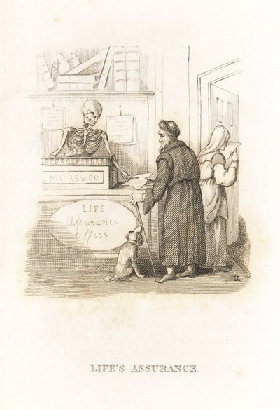 Dødens skjelett på forsikringskontoret. ,1827 (gravering) av Richard Dagley