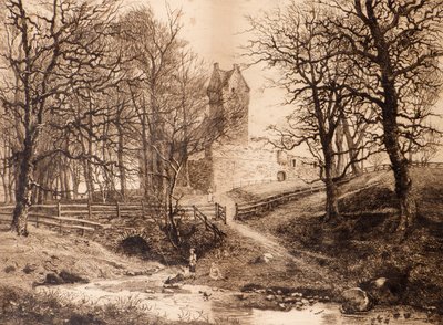 Mains Castle (radering) av Richard Davidson Winter