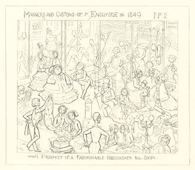 1849, et utsikter til en fasjonabel sybeholderbutikk av Richard Doyle