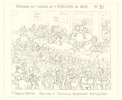 1849, En jernbanestasjon som viser de reisende forfriskende av Richard Doyle