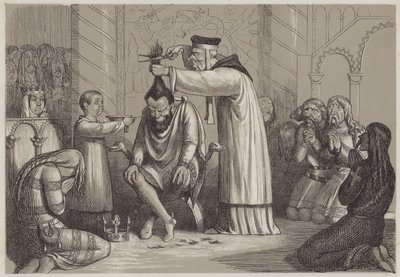 Barberøs behandling av Henry I, av en normannisk biskop (akvatint) av Richard Doyle