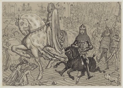 Edward den svarte prinsen, med sin fange, kong John av Frankrike, på vei inn i London (akvatint) av Richard Doyle
